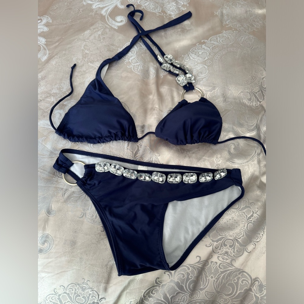 Navy blue bikini with crystals